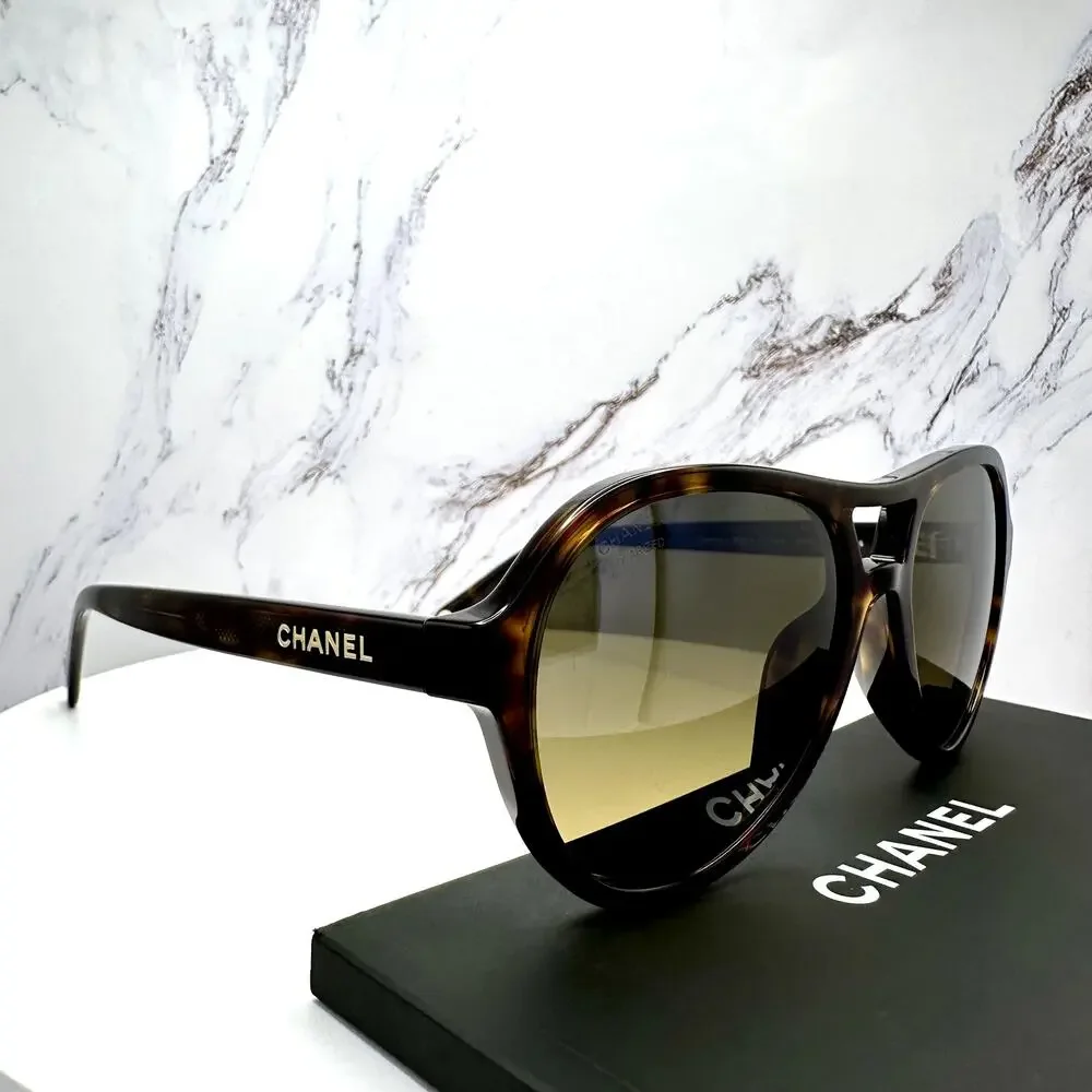 New CHANEL Sunglasses Brown Havana Polarized Lens Pilot Aviator - Picture 7 of 16